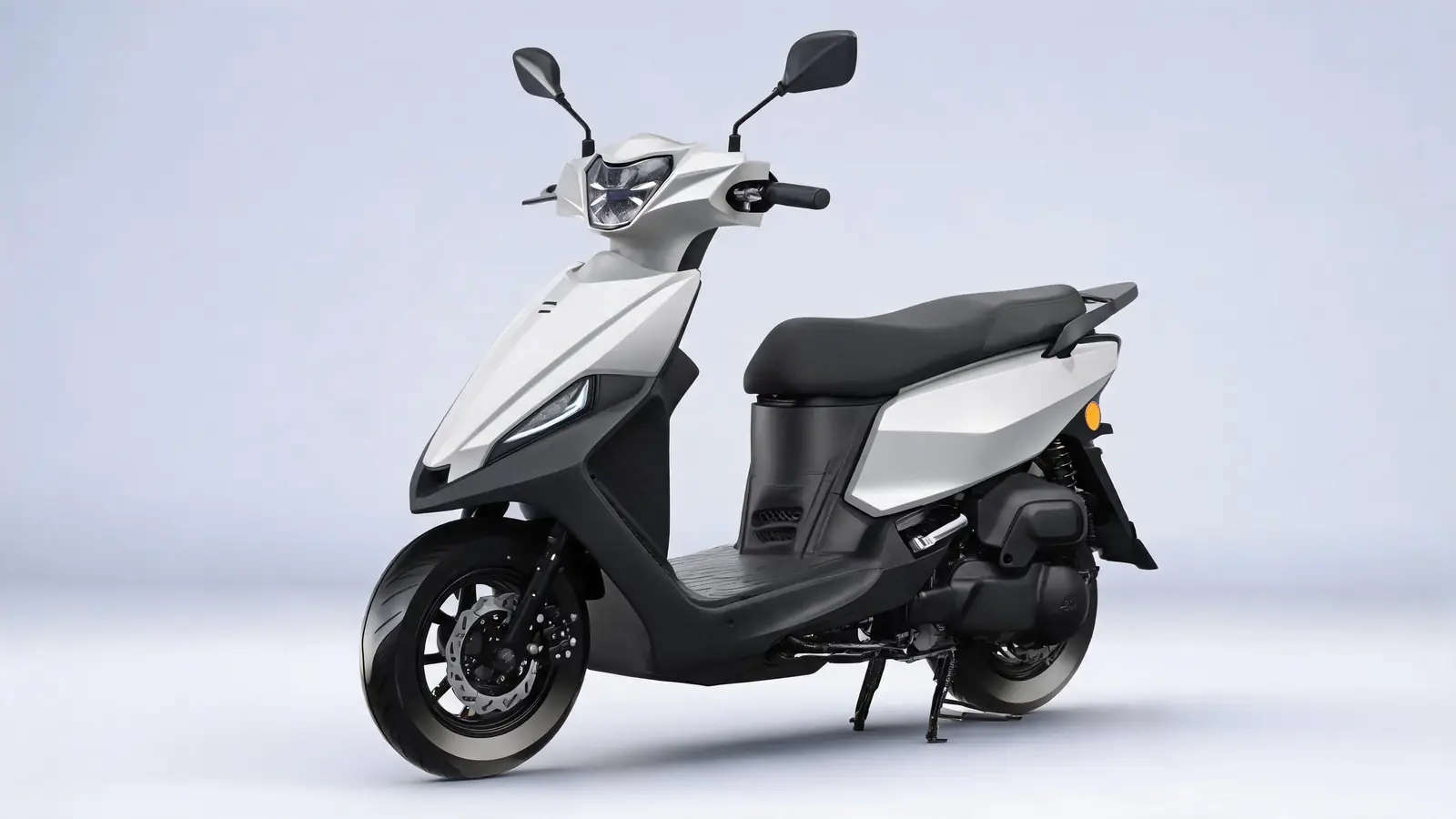 Complete electric motorcycle model with installed plastic body parts